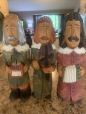 Three Hand Carved Wooden Figurines 8.25” picture