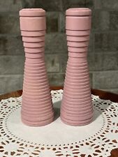 Vintage Pair (2) Dixie Bobbin Candle Holders 7 Inch Painted Boho Style picture