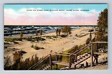 Grand Haven MI-Michigan, After The Storm, Lake Michigan Beach, Vintage Postcard picture