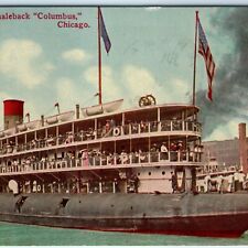 c1910s Chicago IL Whaleback Columbus Steamship Litho Photo PC Canal Station A157 picture