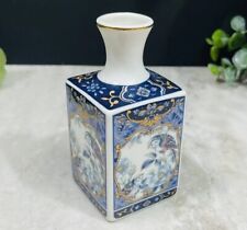 Vintage Otagiri Japan Royal Blue Mini Bud Vase Birds and Peonies Porcelain 3.5” picture