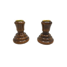 vintage pair of wood/brass candle stick holders picture