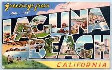 Large Letter Linen LAGUNA BEACH, California CA ~ c1930s Orange County Postcard picture