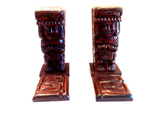 Vintage Mayan Tiki God Mid-Century Modern Honduras Hand Carved Wooden Bookends picture
