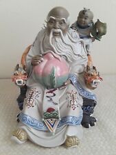 Chinese Hand Carved Porcelain longevity Old Man Figure Statue & Stamp on Bottom picture