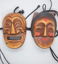 Vintage Pair Of Korean Hahoetal Theater Wooden Handmade Mini Mask Wall Decor picture