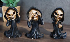 Set Of 3 See No Evil Speak No Evil Hear No Evil Grim Reaper Chibi Mini Figurines picture
