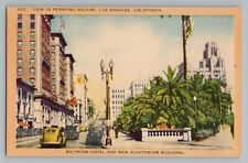 Los Angeles California CA Pershing Square Biltmore Hotel Linen Postcard 1930-45 picture