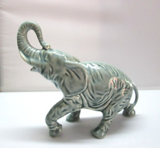 Vintage Ceramic Teal Elephant Figurine Trunk Up picture