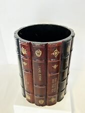 Maitland Smith Tooled Leather and Wood Waste Basket Decorative Book Spine picture