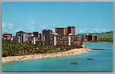 Oahu Hawaii Fort DeRussy Beach Waikiki Beach Aerial View c1974 Chrome Postcard picture