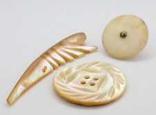 3 Vintage Elegant Mother Of Pearl Buttons, 2 Hand Carved, Assorted Shapes  picture
