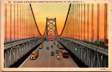 Vintage C. 1930s Traffic on Delaware River Bridge Camden New Jersey NJ Postcard  picture