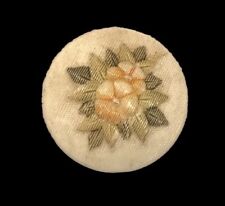 LOVELY Vintage  URANIUM  Glass  Button with EMBOSSED   PAINTED FLOWERS~7/8