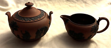 3 pc. Tea Set C1899 Wedgwood ROSSO Antico Black on Terracotta Jasperware NICE picture