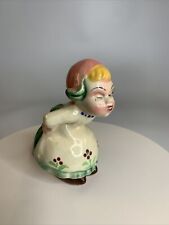 Vintage Japan Ceramic Kissing Dutch Girl Figurine With Green Dress Pink Bonnet picture
