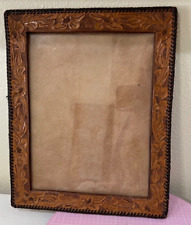 Unique VTG Hand Tooled Leather Photo Frame Brown Floral picture