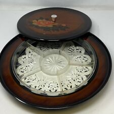 Vintage Dark Brown Wooden Bento Tray with Cover Lid & Doyly Made in Japan picture