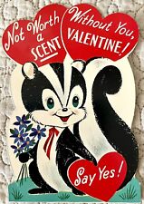 Unused Valentine Skunk Scent Die Cut Vintage Greeting Card 1950s 1960s picture