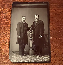 ATQ Victorian Tintype Two Gentlemen Standing Mustaches HIDDEN HAND Portrait picture