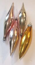 4 Vintage Blown Glass Icicle Shape Christmas Ornament Faded Pink Gold 4.35