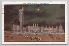 Postcard St Louis MO Missouri Union Train Station At Night Posted 1932 picture