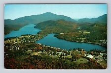 Lake Placid NY-New York, Aerial Lake Placid, Adirondacks Vintage c1956 Postcard picture