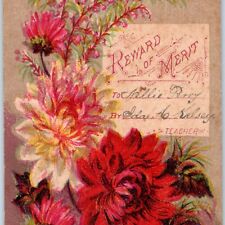 c1880s Merit Reward Colorful Litho Flower Trade Card Art Nouveau Typography C31 picture