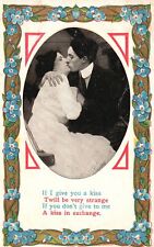 Vintage Postcard 1913 Lovers Kiss Couples Strange Kiss Romance Flower Border picture