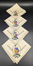 Vintage Set of (4) Embroidered Floral Square Napkins picture