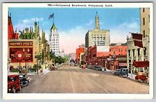 CALIFORNIA HOLLYWOOD BOULEVARD HOLLYWOOD 1936 VINTAGE POSTCARD picture