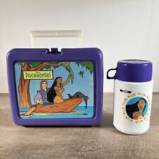 Vintage Plastic Aladdin Lunch Box with Thermos Disney Pocahontas 8 x 8 3/4