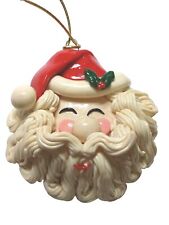 Santa Claus Face Smiling Clay Dough Christmas Ornament Bintage Hvu W/;Neckstrap picture