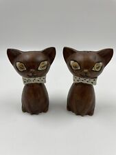 VINTAGE MCM LEGO WINKING GOOGLY EYES CATS SALT PEPPER SHAKERS BROWN JAPAN 1960s picture