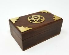 Brass Pentagram Pentacle Wooden Box Altar Stash Jewelry Wicca Pagan Metaphysical picture