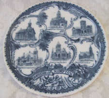 HAMPTON IA IOWA Antique Souvenir Town Plate~Blue Transferware~early 1900s picture