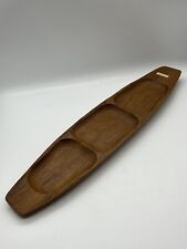 Vintage Hand Carved Wood Divided Tray Mid Century Modern 18” x 4” picture