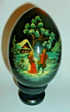 Vintage Russia USSR Ukraine Hand painted Lacquer Wood Egg 3.5