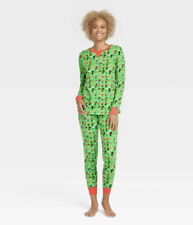 Women's Holiday Joyful Multi Santa  Heads Print Matching Family Pajama Set L picture