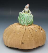 Vintage German Porcelain Figural Pin Cushion w/ Full Figure of a Woman picture