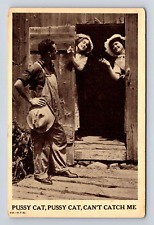 Pussy Cat, Can't Catch Me Two Flirtatious Women Tease One Man Postcard picture