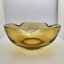 Vintage Anchor Hocking 50's Amber Fluted edge Bowl Mid Century Modern Honey Gold picture