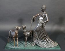 Huge XL spelter bronze lady statue dogs leash marble manner chiparus  picture