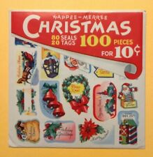 VTG 40s 1944 CHRISTMAS Labels Seal Tags Stickers Unopened Envelope NOS 100 pcs picture
