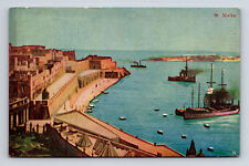 Port of Malta Steamships Harbor Postcard picture