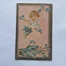 Cherub Girl Blonde With Blue Flowers & Branch Embossed Postcard 1910 VTG Posted picture