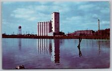 Saginaw Grain Terminal Michigan Waterfront Reflections Vintage UNP MI Postcard picture