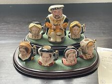 Mint* Royal Doulton Henry VIII Toby Plus 6 Wives Set with Wooden Shelf Signed picture