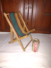 Rare Vtg 1930s Salesman Sample Folding Canvas & Wood Beach/Patio Chair-Doll Size picture