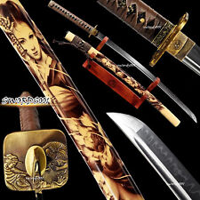 Samurai Girl Painted Saya Katana Clay Tempered T10 Carbon Steel Japanese Sword picture